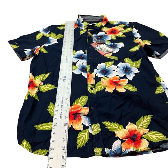 MBX Denim Wear Shirt Mens L Navy Cotton Hawaiian Colorful Button-Down Floral New - Picture 4 of 10